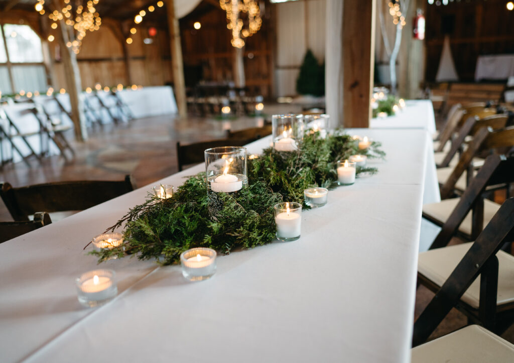 Simple and classy tablescape at winter wedding