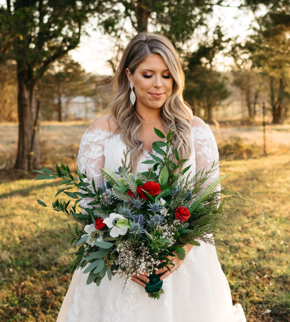 Winter Bride holding bouquet
