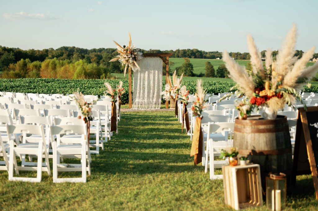 Rustic alter at a backyard wedding ceremony